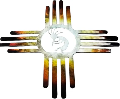 Zia del suroeste coloreado con Kokopelli decoración de pared de metal 14 "24" o 44"