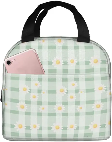 Miniatura 40 de Lonchera con diseño a cuadros azules aislada, bolsa térmica para almuerzo para adultos, niños, niñas, mujeres, oficina, trabajo, escuela, picnic