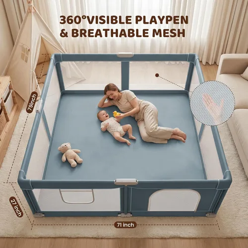 Miniatura 2 de Corralito plegable para bebés, corralito plegable de 50 x 50 pulgadas para bebés y niños pequeños, corralito de juegos para interiores y exteriores