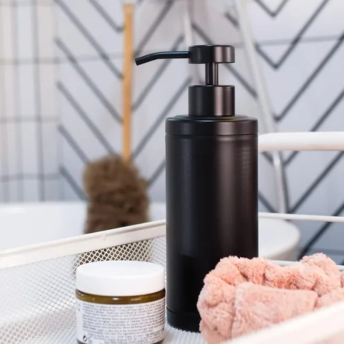 Miniatura 6 de Dispensador de jabón de acero inoxidable para baño, diseño plano negro mate, bomba de metal, dispensador de jabón líquido de manos a prueba de óxido