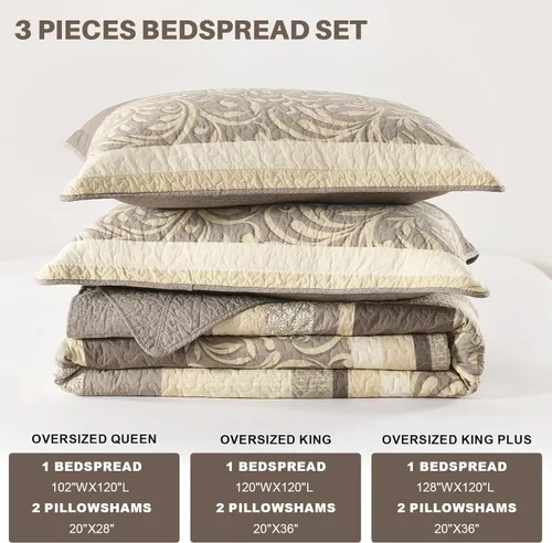 Miniatura 7 de Colchas ligeras King 120x120, Edredón de gran tamaño 100% algodón, Colcha con patrón botánico a rayas, Juego de ropa de cama acolchado reversible
