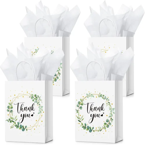 Tinlade 30 bolsas de regalo de agradecimiento con papel de seda dorado con asa para graduación, negocios, compras, boda, ducha, regalos de fiesta