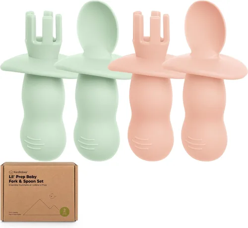 KeaBabies Juego de 4 cucharas y tenedores de silicona para bebés - Utensilios para destete con luz LED para bebés de 6 a 12 meses, cuchara y tenedor