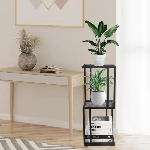 Miniatura 7 de Soporte para plantas de interior de 29 pulgadas, esquina de 3 niveles con estante de malla de metal resistente, moderno soporte decorativo