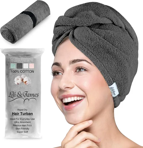 Lili&James Toalla Envolvente de Algodón para el Cabello para Mujeres/Niños | Secado Rápido, Suave y Absorbente 420 GSM Toallas Envolventes para el