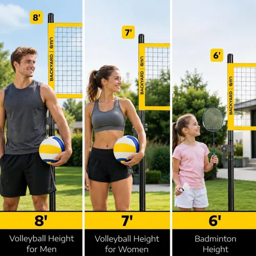 Miniatura 2 de A11N SPORTS Outdoor Volleyball and Badminton Combo Set - Includes Adjustable Height Anti-Sag Net, Volleyball, Air Pump, 4 Badminton Rackets, 2