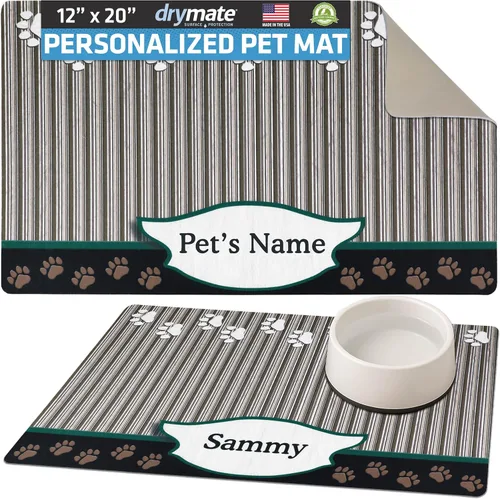 Miniatura 44 de Drymate Mantel individual personalizado para tazón de mascotas, tapete personalizado de alimentación de alimentos para perros y gatos, tela Lino