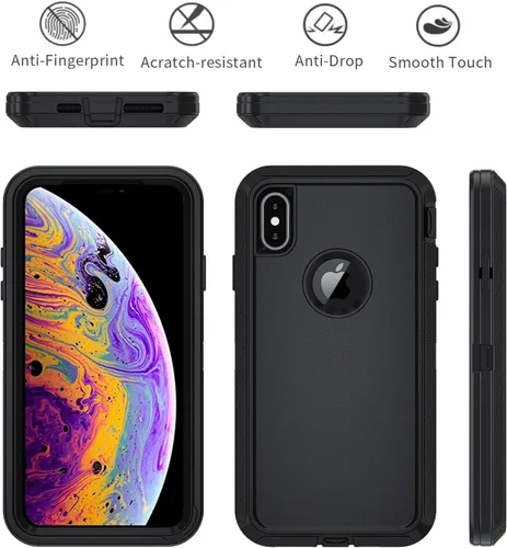 Miniatura 7 de Funda para iPhone X/i Phone Xs, 3 capas duradera funda de teléfono resistente protección para teléfono, a prueba de golpes a prueba de caídas a Negro
