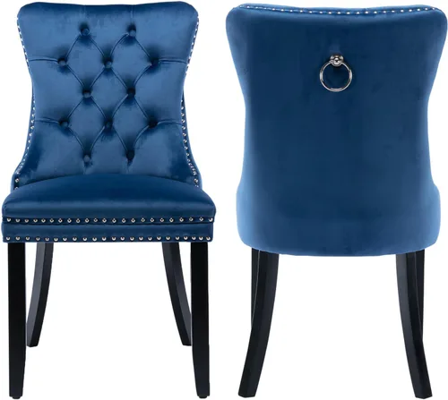 Miniatura 10 de Silla de comedor, cómoda silla de comedor tapizada de terciopelo, altura del asiento de 20 pulgadas, patas de madera maciza, patas de clavo, sillas