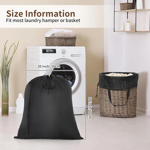 Miniatura 4 de OTraki Paquete de 2 bolsas de lavandería lavables de viaje de 20 x 24 pulgadas, bolsas de lavandería resistentes con asas, ropa sucia, cordón