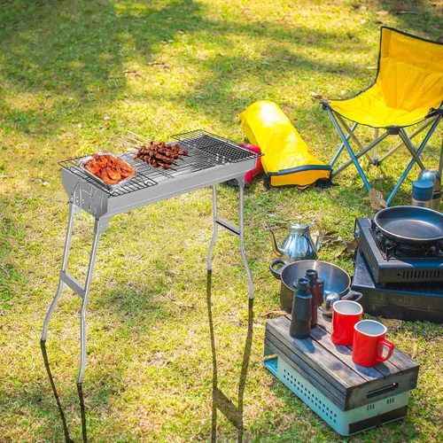 Miniatura 6 de Parrillas de carbón portátiles, brocheta de cordero plegable para jardín, patio, fiesta, picnic, viajes, hogar, cocina al aire libre, 28 x 13 x 27