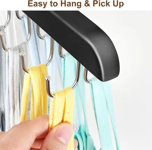 Miniatura 4 de Paquete de 2 perchas para brasieres, capacidad plegable con 40 ganchos, perchas de sujetador para organizador de armario, perchas de madera de Negro