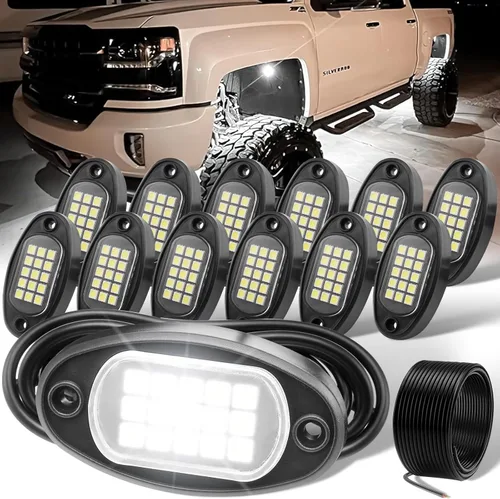 Miniatura 13 de Luces de roca LED 4PODS, de neón impermeable, luz para bajos de la carrocería para automóvil, camioneta, ATV, UTV, SUV, Jeep Offroad, lancha Blanco
