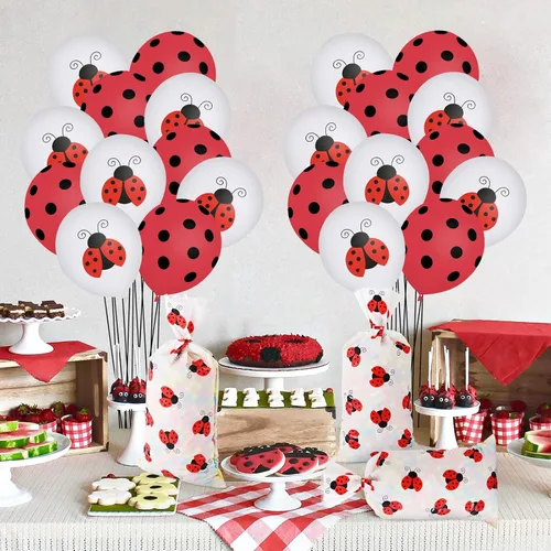 Miniatura 5 de Lecpeting 100 bolsas de golosinas de mariquita y celofán, bolsas de dulces de mariquita con lazos giratorios para suministros de fiesta
