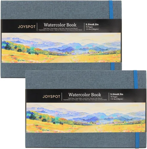 JOY SPOT! Bloc de acuarela de 5.5 x 8.5 pulgadas, paquete de 2 (76 hojas), 110 libras (8.11 oz/m²), papel sin ácidos, libro de acuarela con