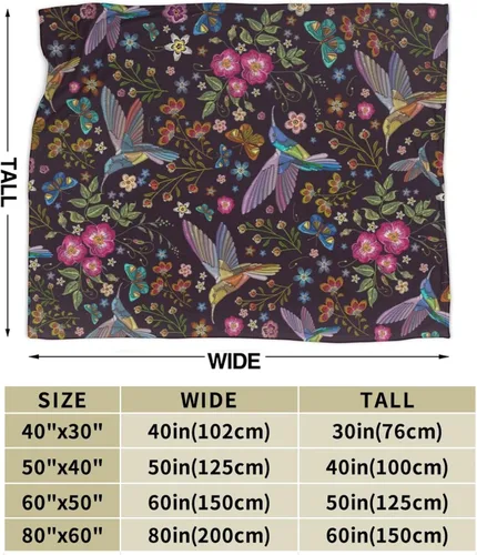 Miniatura 3 de Regalos de colibrí para mujeres, manta de flores, regalos de pájaros para mujeres, mamá, niñas, decoración floral para el hogar, dormitorio, sala