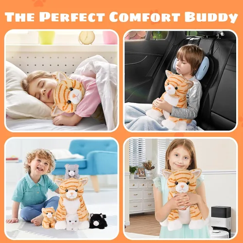 Miniatura 8 de 5 piezas de animales de peluche de gato con bebés, 12 pulgadas, mamá de peluche con 4 gatitos dentro del vientre, peluche de gato atigrado naranja