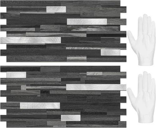 Miniatura 11 de STICKGOO 2 Hojas de Azulejos Adhesivos Despegables para Salpicadero, Azulejos Adhesivos para Salpicadero de Cocina y Baño, Aspecto de Madera Negro