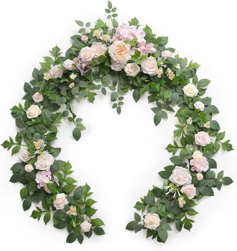 Miniatura 21 de Ling's Moment Guirnalda de Flores - Eucalipto y Rosa de 6 Pies - Decoración de Mesa de Novios para Recepción de Boda, Guirnalda Floral Artificial