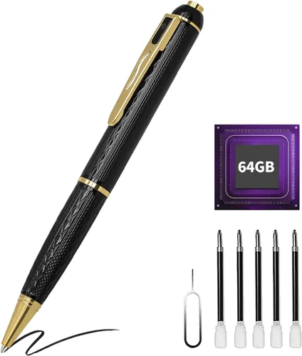 Bolígrafo de cámara corporal de 1080P, 64 GB de metal, cámara oculta, pequeña cámara de niñera con batería de 280 minutos de duración para seguridad
