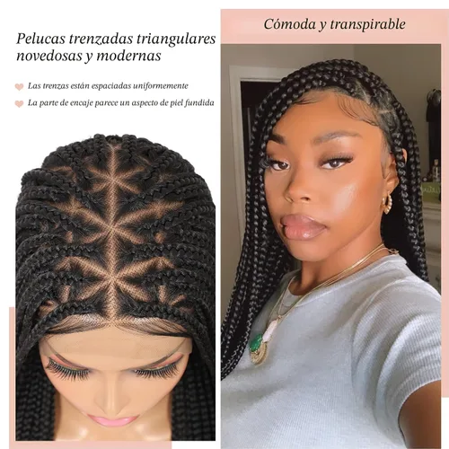 Miniatura 3 de Lexqui Pelucas Trenzadas sin Nudos de 36'' para Mujeres Pelucas de Encaje Trenzadas Peluca Trenzada de Encaje Completo Peluca Trenzada Sintética