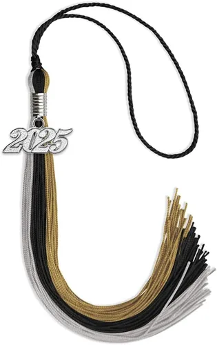 Miniatura 87 de Endea Graduation Borla de triple color con gota de fecha plateada (negro/dorado/granate, 2020)
