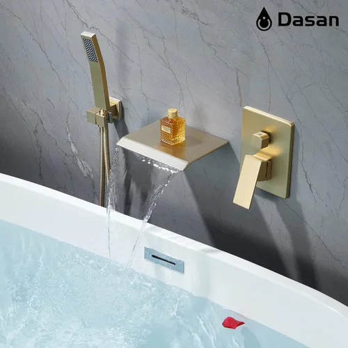 Miniatura 4 de DASAN - Grifo de llenado de bañera de montaje en pared mejorado con ducha de mano, grifo de bañera moderno montado en la pared, dorado cepillado
