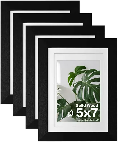 Miniatura 70 de Egofine Juego de 4 portarretratos de 4 x 6, hechos de madera maciza cubierta de plexiglás de 3 x 4.5 pulgadas y 3.5 x 5 pulgadas con paspartú o de 4