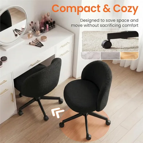 Miniatura 5 de NEO CHAIR Silla de tocador de oficina con ruedas, cómoda silla de escritorio para niñas, linda computadora, pequeña, sin brazos, altura ajustable