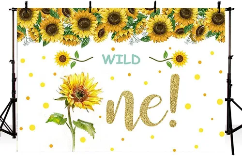 Miniatura 3 de Fondo de 7 x 5 pies, diseño de girasol dorado con diseño de girasol, decoración de fiesta de 1er cumpleaños, decoración de fiesta de un año