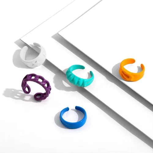 Miniatura 5 de Sloong 10pcs Y2K Grueso Anillo de Cadena de Moda Abierta Anillo de Dedo Colorido Niños Anillo Apilado para Mujeres Niñas Niños