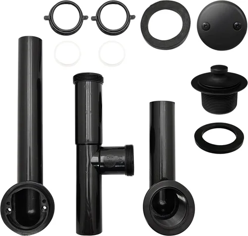 Miniatura 2 de Westbrass 597144-62 Conjunto de desbordamiento y desbordamiento tubular de polietileno de 14 pulgadas con placa frontal de 2 agujeros y tapón