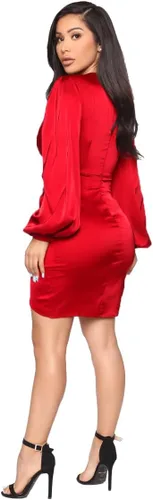 Miniatura 3 de LightlyKiss Vestido de invitada de boda de manga larga para mujer, vestido de fiesta formal con nudo frontal, 016 rojo