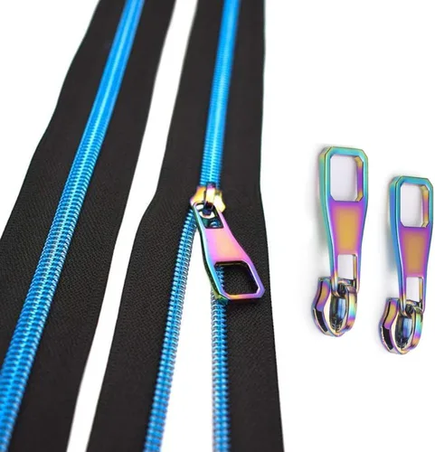 Miniatura 5 de Cremallera por Yarda 5# - Bobina Metálica de Nailon para Coser, Tapicería Plateada de 5 Yardas con 10 Tiradores de Oro Blanco para Manualidades