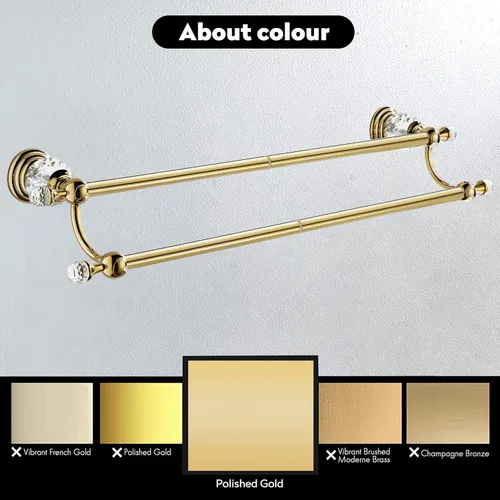 Miniatura 5 de WINCASE Toallero de cristal doble, barra de toalla dorada ajustable de 18 a 30 pulgadas, toallero para baño montado en la pared Toallero doble dorado