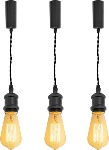 Miniatura 22 de Kiven 3 luces H System Track Mini colgante, soporte de lámpara con acabado negro perla, kit de luces de riel, colgante de rosa, tela trenzada