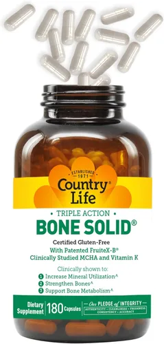 Miniatura 3 de Country Life Bone Solid - Suplemento de salud ósea con hidroxiapatita microcristalina (MCHA), calcio, magnesio, zinc, vitaminas K2 y D3 para mejorar