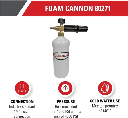 Miniatura 2 de Simpson Cleaning 80271 - Cañón de espuma para lavadora a presión con conector rápido de 1/4 pulgadas, 1 litro, color blanco