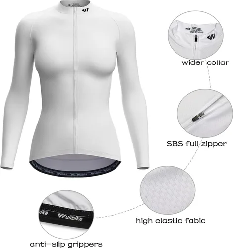 Miniatura 4 de Wulibike Maillot de ciclismo para mujer, manga larga, con bolsillos