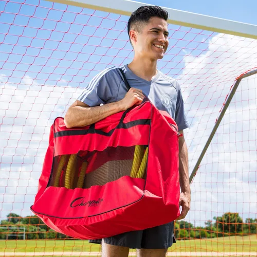 Miniatura 8 de Champion Sports Juego de arco de pases de fútbol, 12 arcos de entrenamiento duraderos con estacas y bolsa de transporte, porterías de fútbol