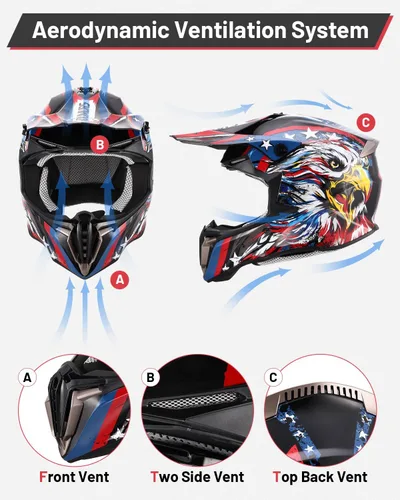 Miniatura 6 de Youth Dirt Bike Helmet for Boys & Girls with Goggles & Gloves for 8-18 Years Old, DOT Certified Kid ATV Helmet Motocross Off Road