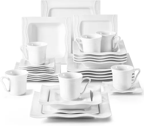 Miniatura 12 de MALACASA Juego de platos y cuencos, juego de vajilla de porcelana de 12 piezas para 4, platos cuadrados y cuencos para postre, ensalada y sopa