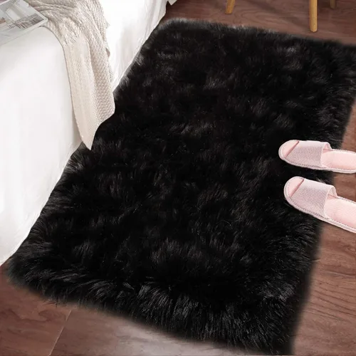 Miniatura 6 de LOCHAS Alfombra mullida ultrasuave, alfombra de pelo sintético de oveja, para el dormitorio, para colocar junto a la cama, para la sala