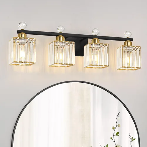 Miniatura 16 de Lxybcce Moderna lámpara de tocador de baño de cristal, 14 pulgadas, 2 luces, accesorios de luz negra sobre el espejo, fácil instalación e