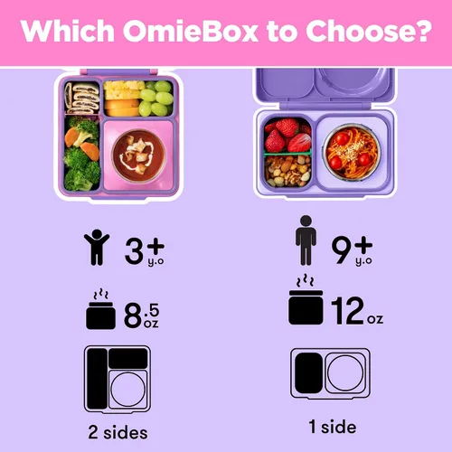 Miniatura 7 de OmieBox Caja de Bento para Niños - Lonchera Bento Aislada con Termo a Prueba de Fugas Aislado al Vacío - 3 Compartimentos, Dos Zonas de Temperatura