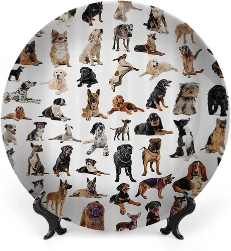 Miniatura 12 de Placa de exhibición de cerámica, para amantes de los perros, placa decorativa colgante de cerámica, razas caninas, bulldog, chihuahua, siberianos