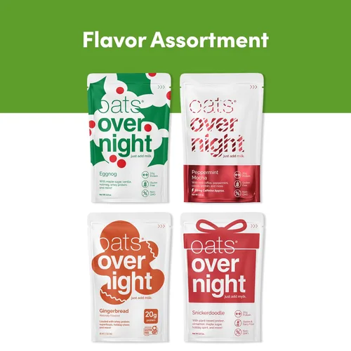Miniatura 7 de Oats Overnight - Paquete de variedad festiva de 20g de proteína, 5g de fibra para batido de desayuno - Sin gluten, sin OGM, avena Snickerdoodle