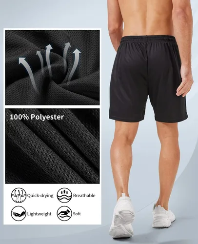Miniatura 6 de lomsoe 5 Pack Gym Shorts Men 5 Inch Quick Dry Mesh Shorts Men Lightweight Training Athletic Running Shorts with Pockets