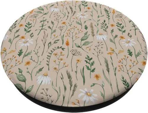 Miniatura 2 de PopSockets PopGrip estándar botánico de prado de flores silvestres verde terroso (beige arena)