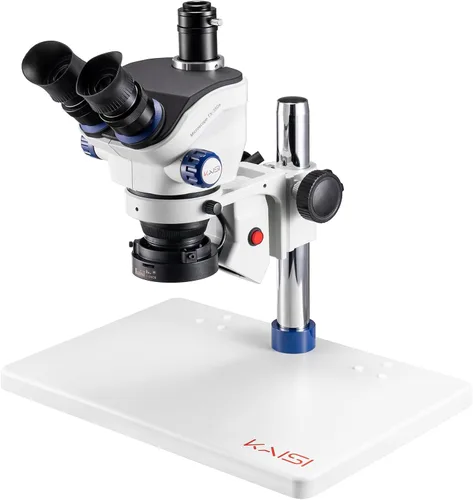 Kaisi Microscopio de soldadura profesional TX-350E, microscopio estéreo trinocular, aumento 7X-50X y oculares de campo ancho WF10x23, microscopios